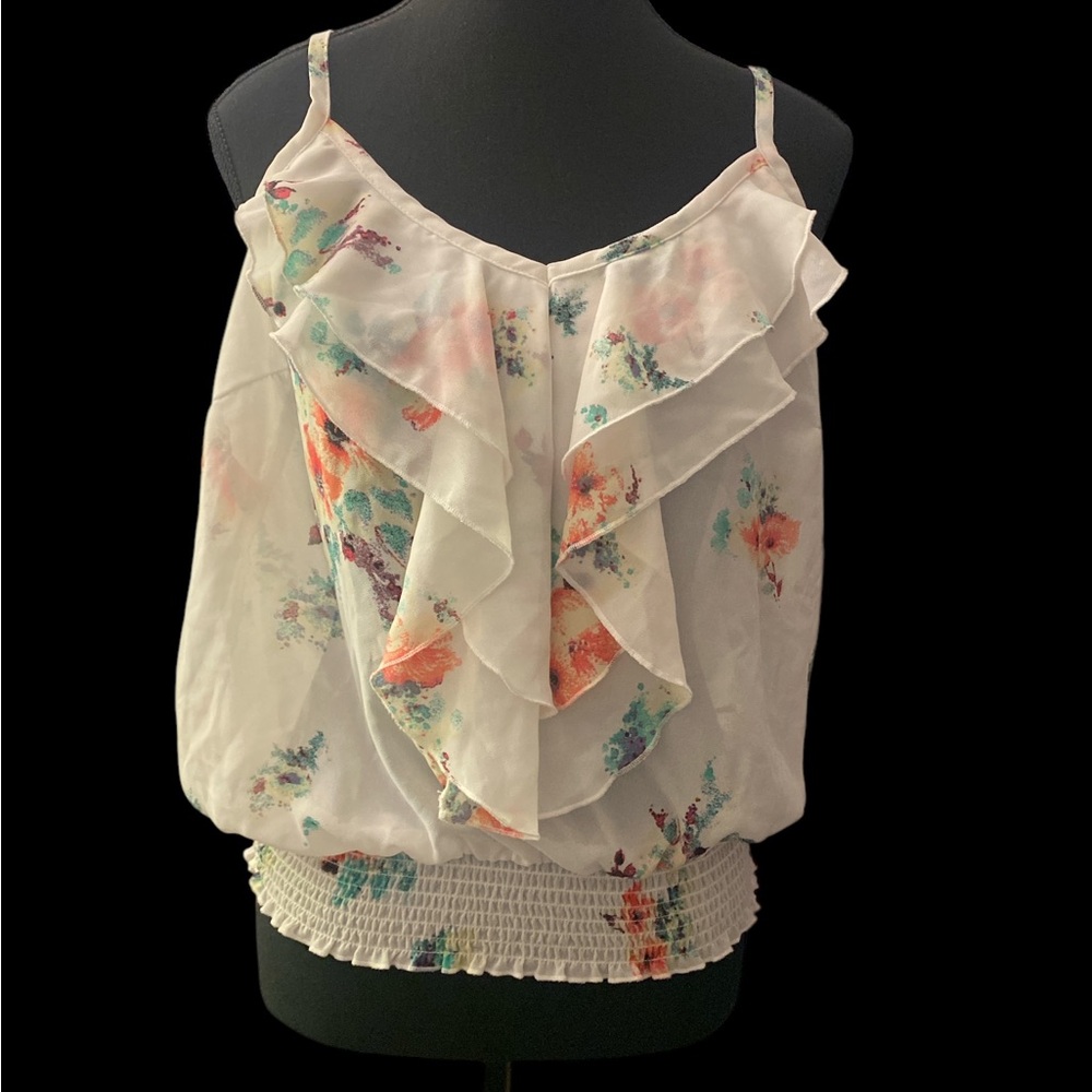 American Rag Floral Ruffle Women's Top L EUC